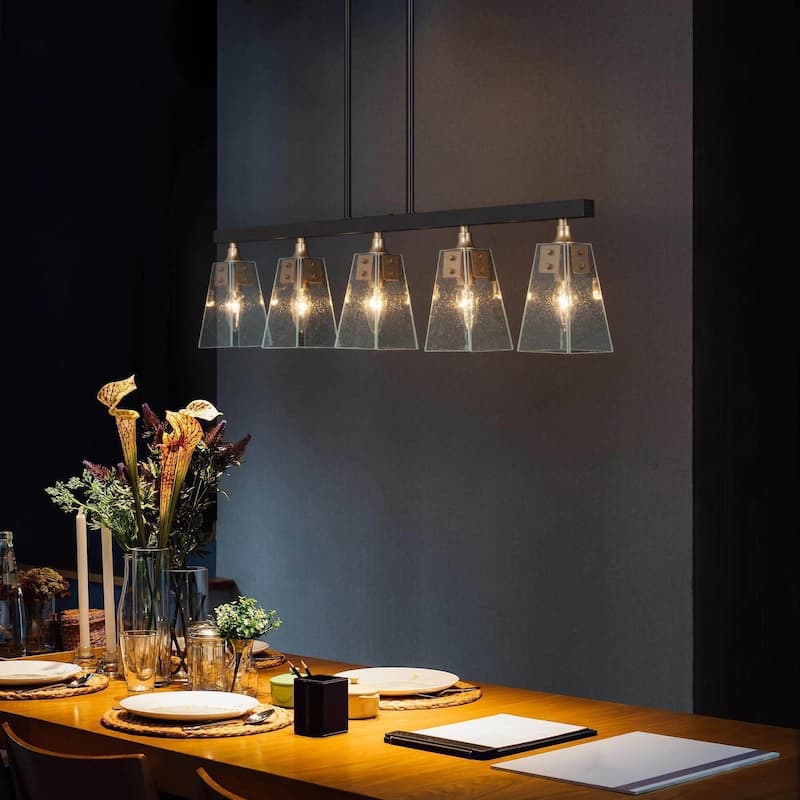 Luray Modern 5-Light Linear Glass Farmhouse Chandelier Brass Black Dining Room Island Lights - L34.2"*W3.54"*H8.7"