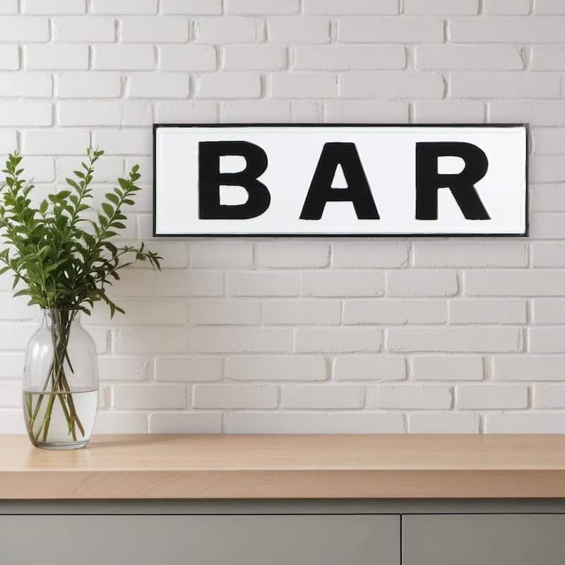 HomeRoots 8" X 25" White and Black Handcrafted Bar Metal Wall Decor - White/Black - 24.5 in. x 7.5 in.  x 1 in.