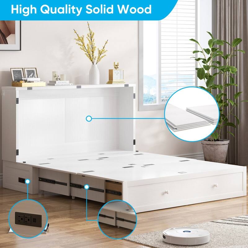 Mixoy Queen Horizontal Murphy Chest Bed with Mattress,Charging Station