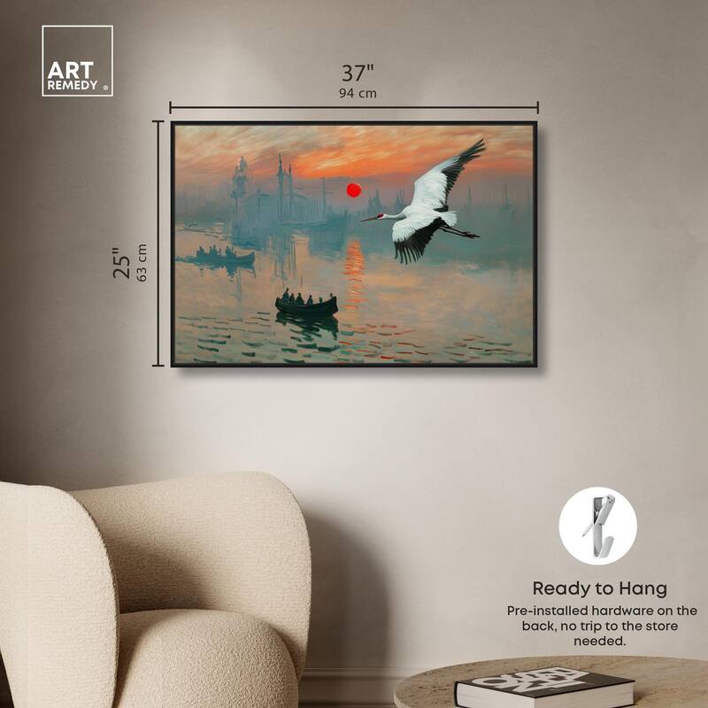 Crane Sunset Canvas by Art Remedy