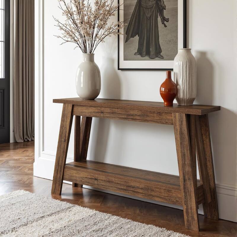 41.3" Farmhouse Console Table, 2-Tier Wooden Entryway Table with Storage, Rustic Narrow Behind Couch