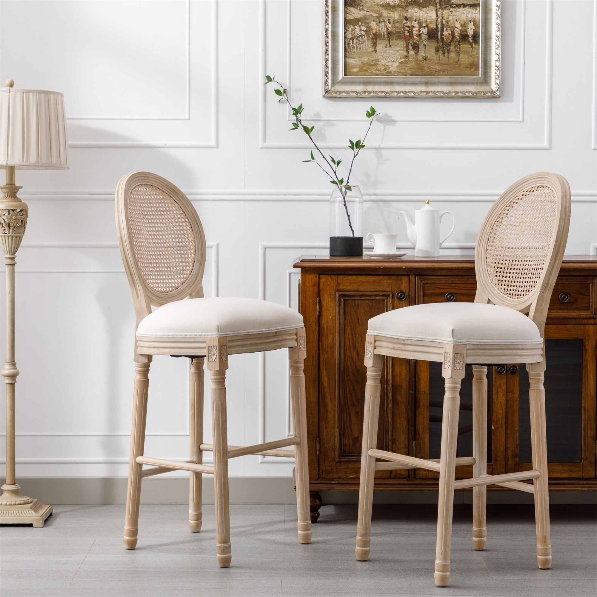 Set of 2 French Country Wooden Barstools