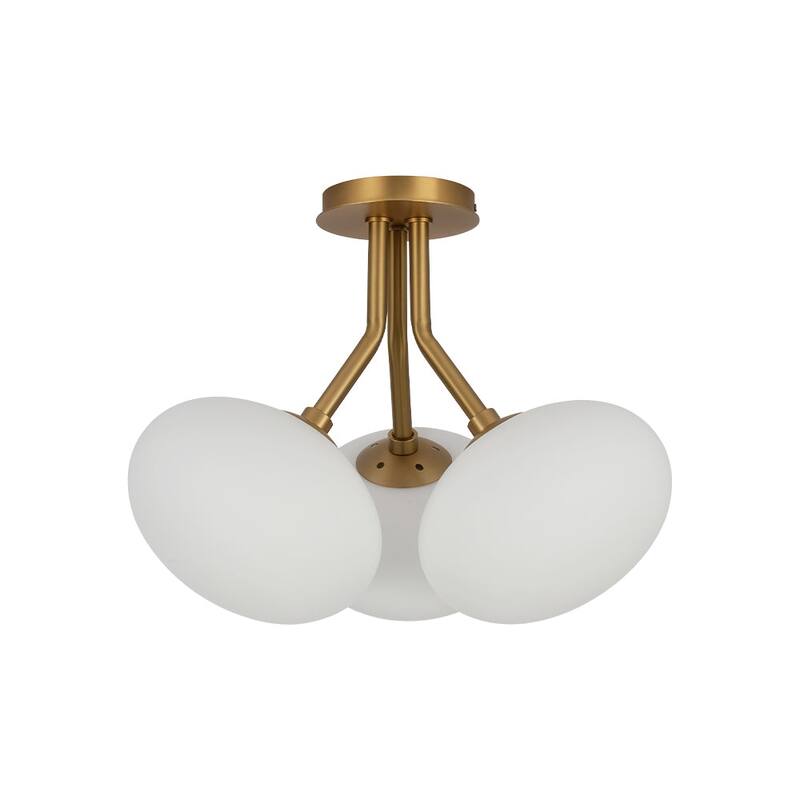 Mid-Century 3-Light Opal Glass Globe Semi Flush Ceiling Light
