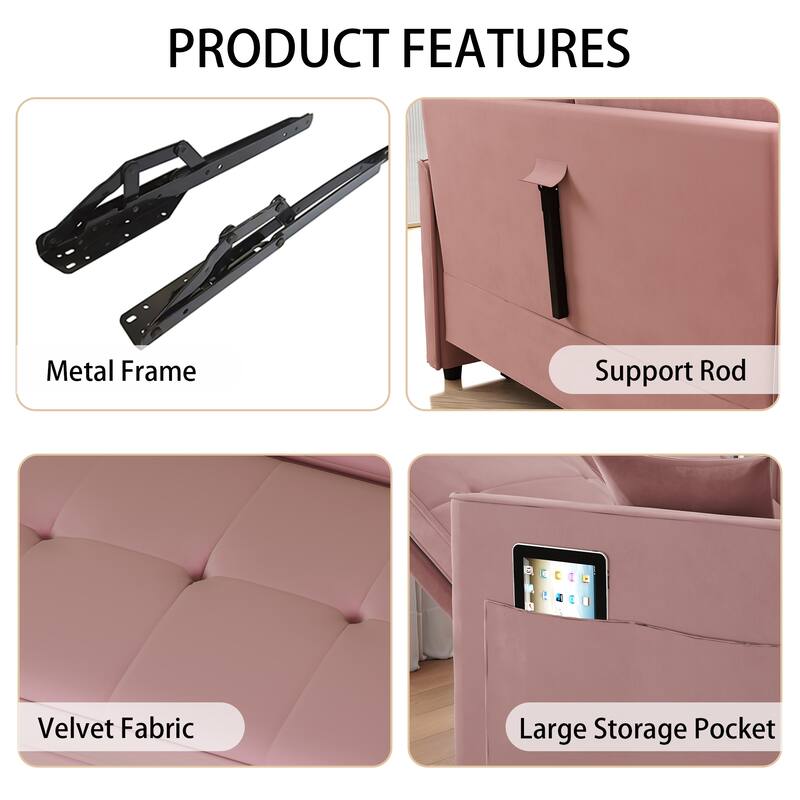 3 in 1 Convertible Sleeper Sofa Bed, Futon Couches for Living Room with Side Pocket, Adjustable Backrest