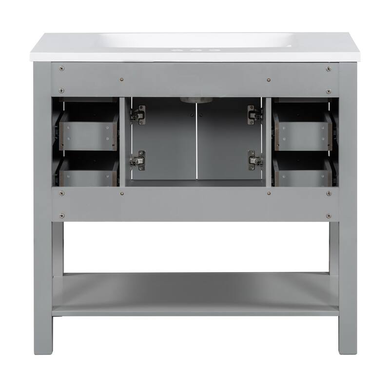 Plywood Freestanding Bathroom Vanity Set in Maple with Integrated Ceramic Sink with Drain - 36" x 18"