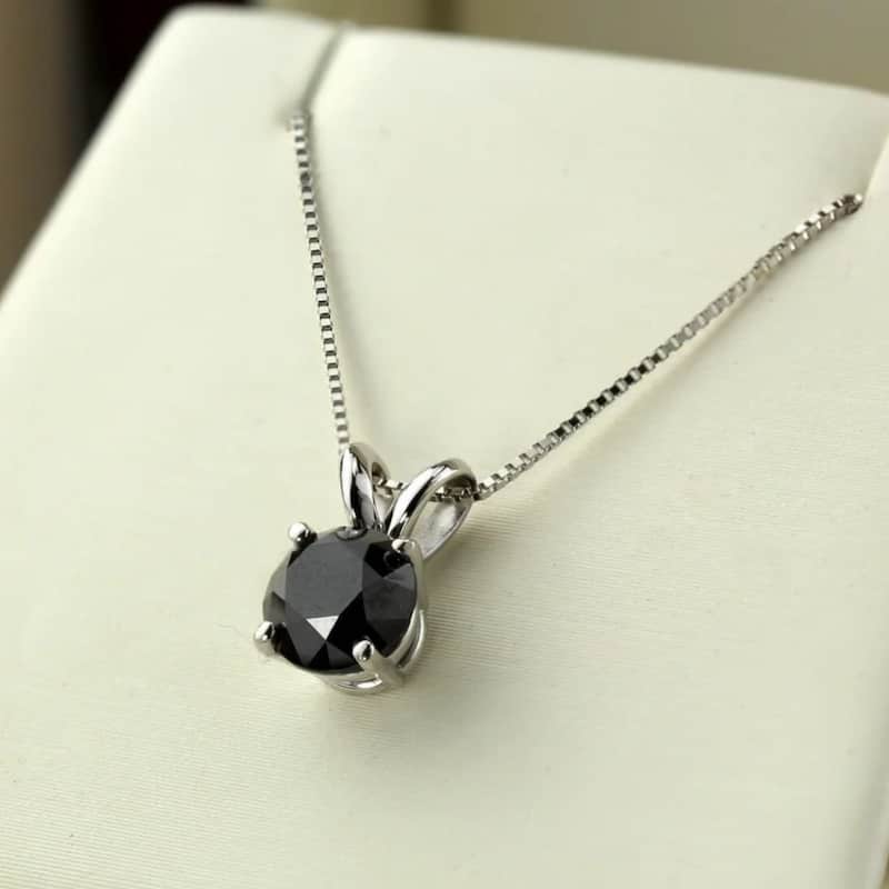 Auriya 1ctw Solitaire Black Diamond Necklace 14k Gold