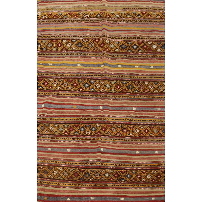 Hand Woven Oriental 100% Wool Carpet Southwestern Tribal Multi-Colored Kilim Area Rug - 8' 5'' X 5' 6''