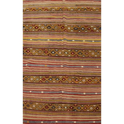 Hand Woven Oriental 100% Wool Carpet Southwestern Tribal Multi-Colored Kilim Area Rug - 8' 5'' X 5' 6''