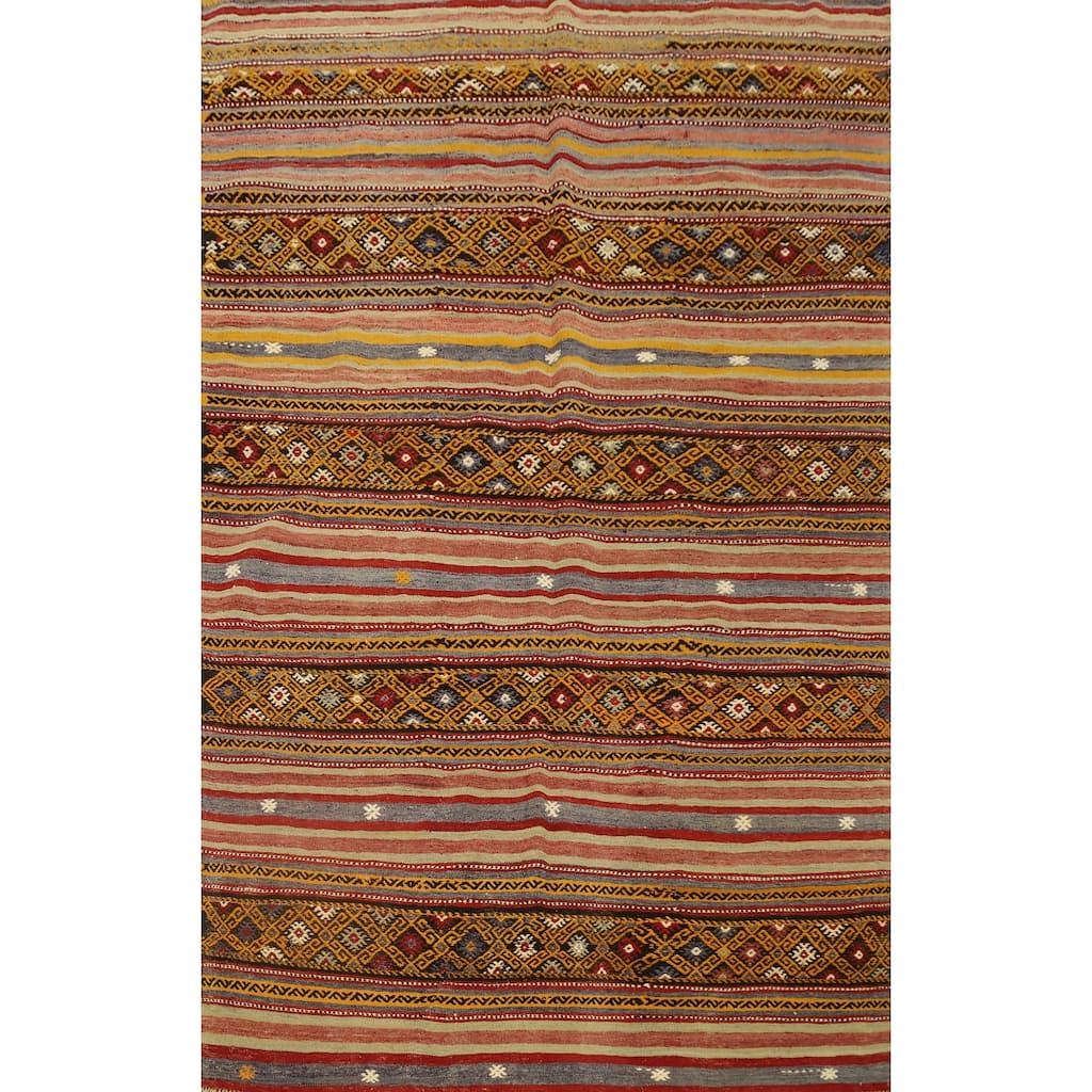 Hand Woven Oriental 100% Wool Carpet Southwestern Tribal Multi-Colored Kilim Area Rug - 8' 5'' X 5' 6''