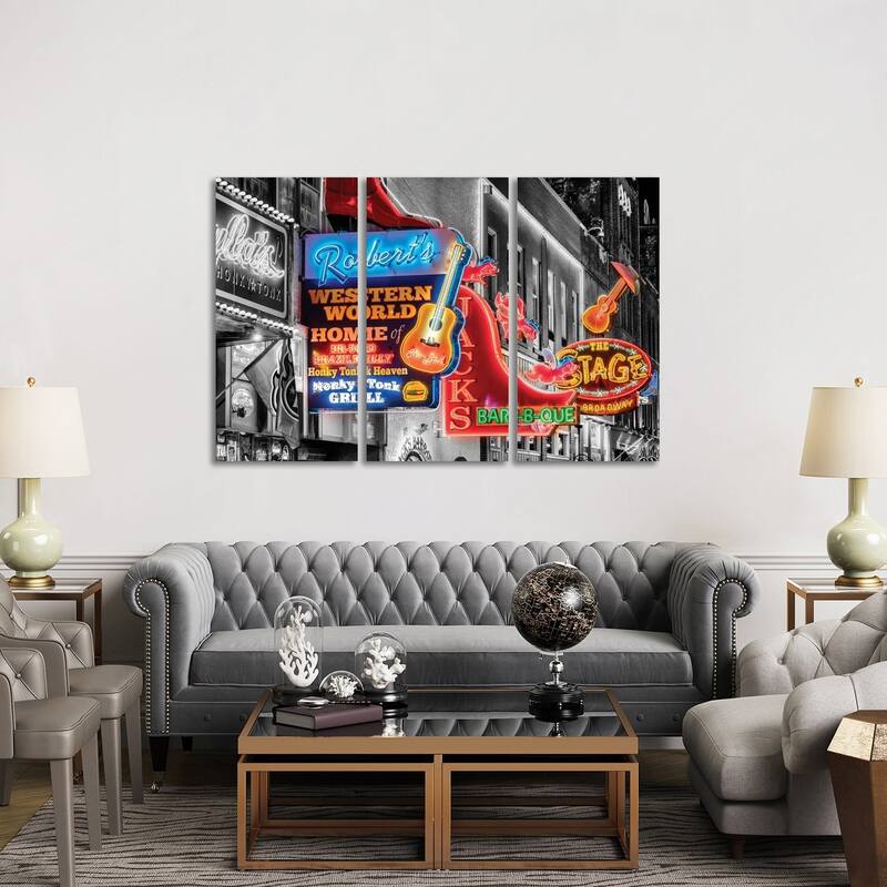 iCanvas "Nashville Broadway Neon" by Susanne Kremer 3-Piece Canvas Wall Art Set - 40x60x1.5