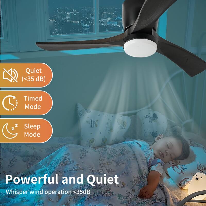 42" Solid Wood Ceiling Fan with Light-Flush Mount, Dc Motor (black Walnut)