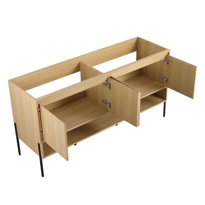 Freestanding Bathroom Cabinet with Four Doors, Floor-to-Ceiling Storage in Engineered Wood (No Top Sink Included)