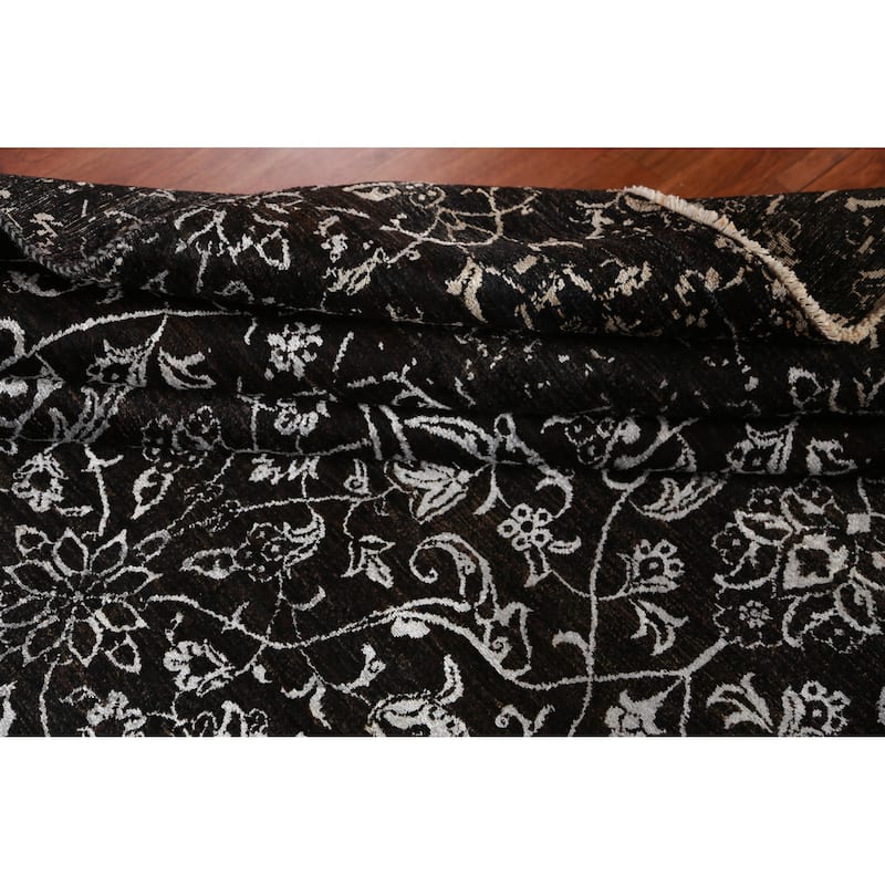 Black Art Craft Oriental Area Rug Handmade Wool And Silk Carpet - 9'0"x 12'7"