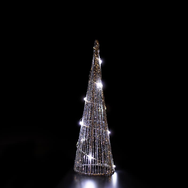 3 LED Silver Glitter Cone Tree Outdoor Christmas Decorations 23.5"