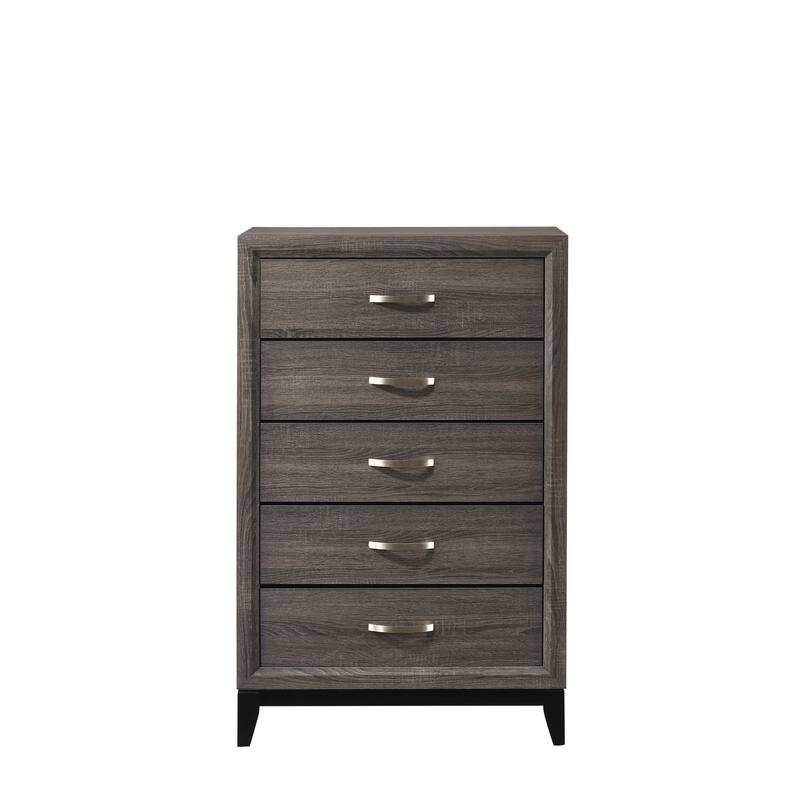 Contemporary 5-Drawer Tall Chest in Gray Finish, Stylish Bedroom Add - Gray