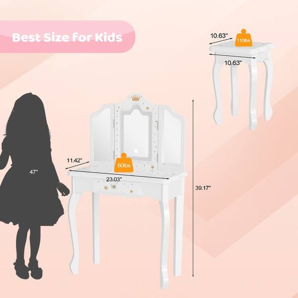 dimension image slide 1 of 6, Kids Vanity Set with Mirror Makeup Dressing Table with Drawer