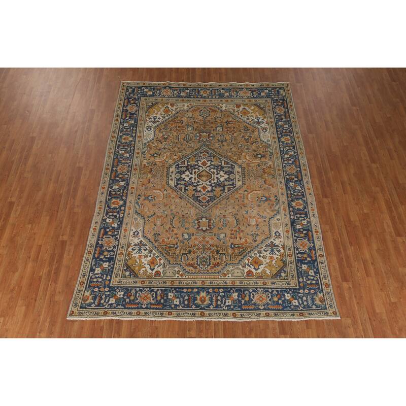 Hand Knotted Oriental 100% Wool Carpet Traditional Geometric Brown Tabriz Area Rug - 11' 0'' X 7' 11''