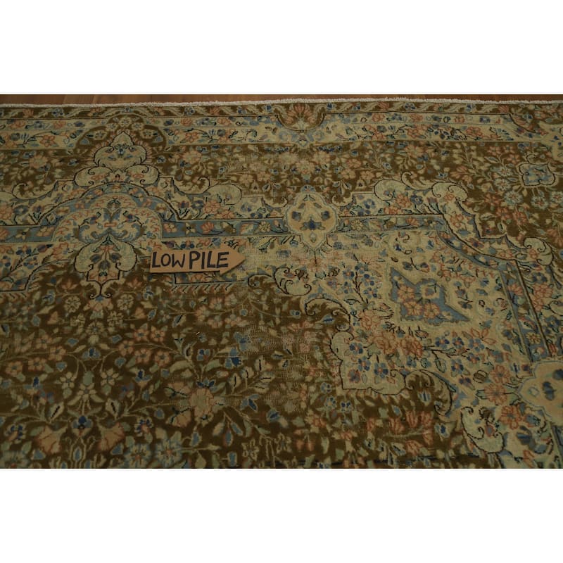 Hand Knotted Oriental 100% Wool Carpet Traditional Floral Brown Kerman Area Rug - 13' 4'' X 9' 6''