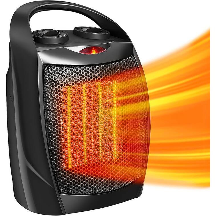 Ceramic Electric Heaters 1500W/750W with 3 Modes Thermostat, Portable Small Mini Heater for Indoor Use - Black