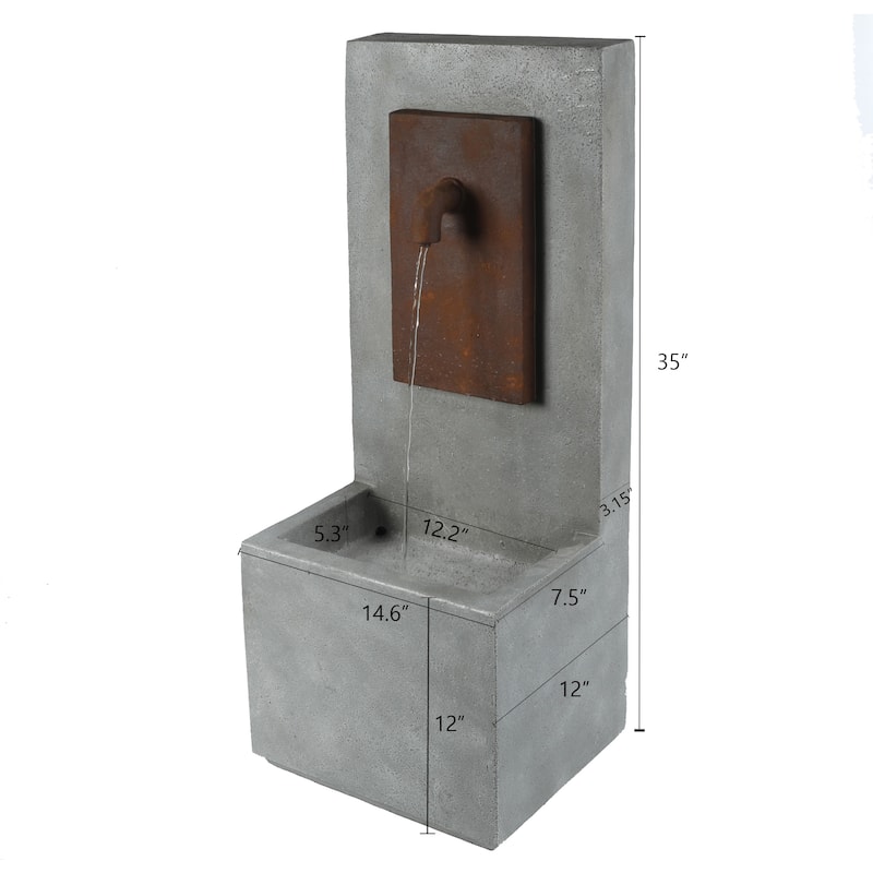 Grey and Brown Cement Column Outdoor Fountain with LED Light