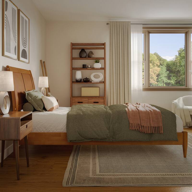 Valencia Solid Wood Low Profile Sleigh Platform Bed