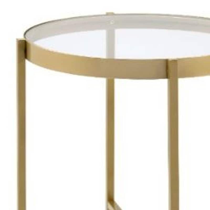 HomeRoots 24" Gold And Clear Glass And Metal Round End Table - 24' X '24' X '24