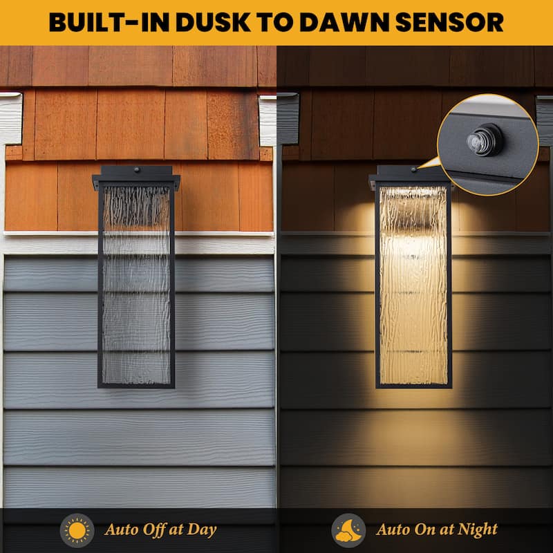 C Cattleya 2-Pack Integrated LED Dusk to Dawn Outdoor Wall Sconce Light with Ripple Glass