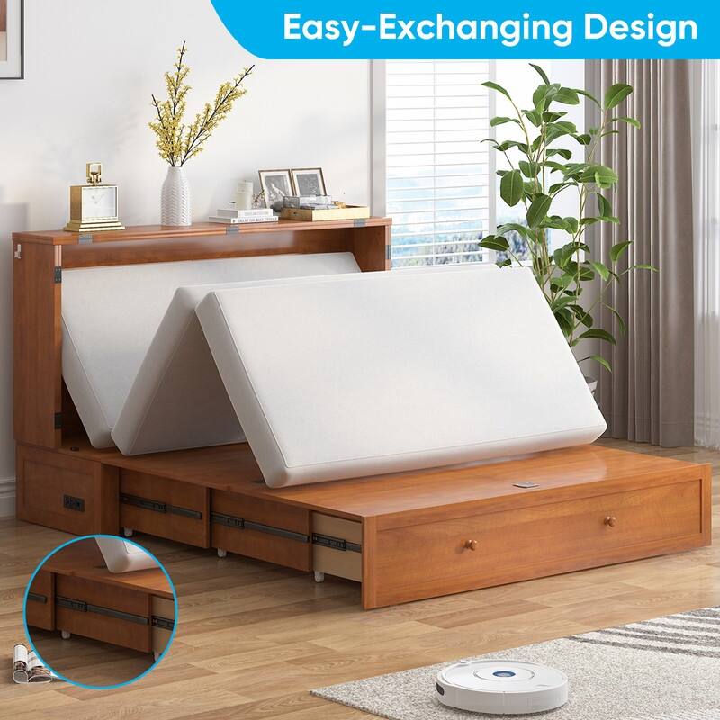 Mixoy Queen Horizontal Murphy Chest Bed with Mattress,Charging Station