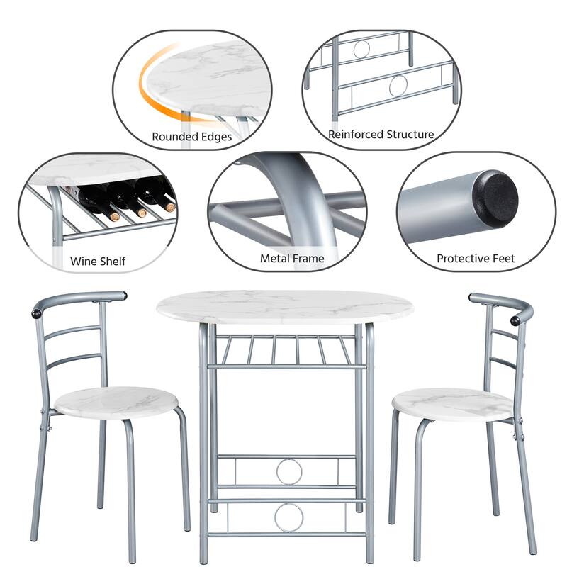Yaheetech Modern Round Dining Table Set, 3 Piece Dining Room Sets for Kitchens, Apartments