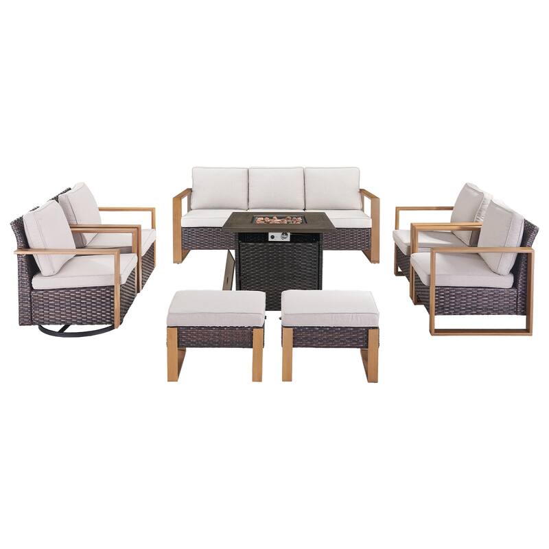 Pocassy Outdoor Fire Pit Conversation Set 3-Seat Sofa Chairs Patio Furniture Set