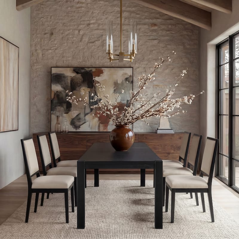 Modern Linen Cushioned Dining Chair, Fully Upholstered Accent Chair