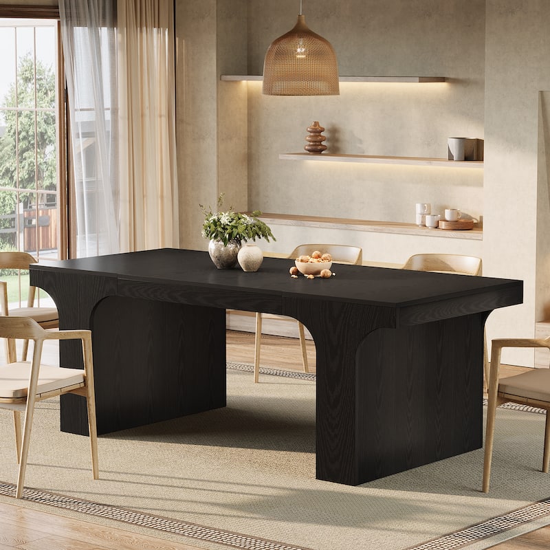 Wooden Rectangular Dining Table for 6-8 People with Sled Base - Black