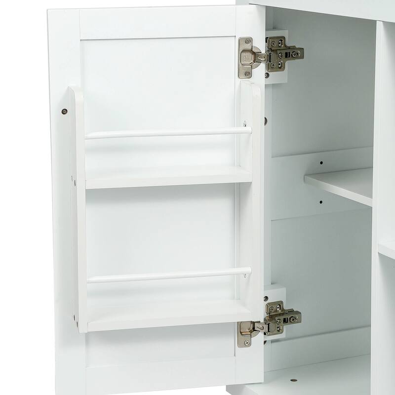 Kitchen Cart with Rubber wood Drop-Leaf Countertop ,Cabinet door internal storage racks,Kitchen Island on 5 Wheels