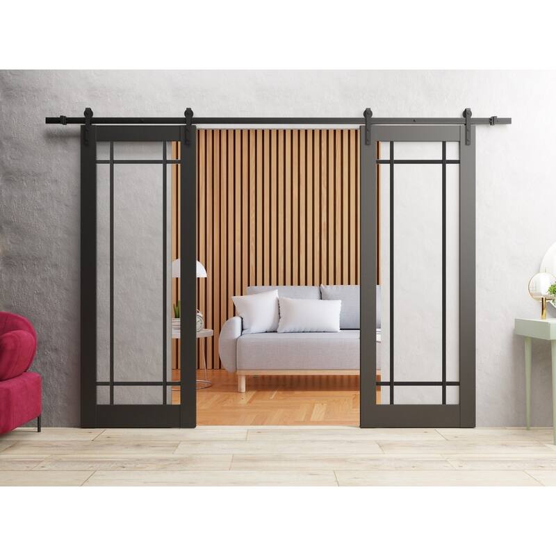 Sturdy Double Barn Door 36 x 80 Lucia 2266 Matte Black Clear Glass 13FT