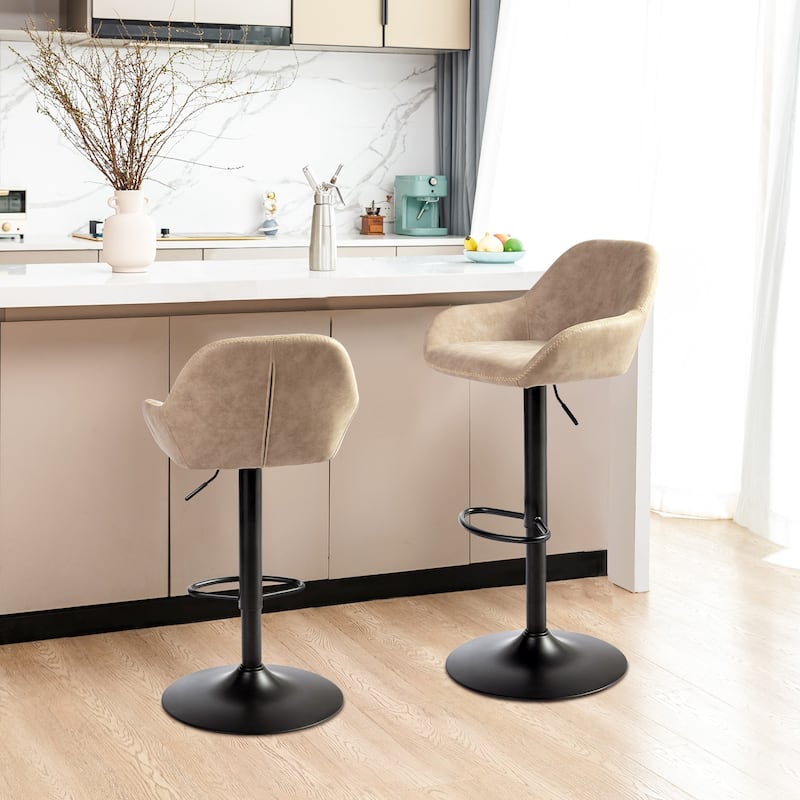 Glitzhome Mid-Century Height Adjustable Faux Leather Swivel Counter Bar Stools - Single - Khaki