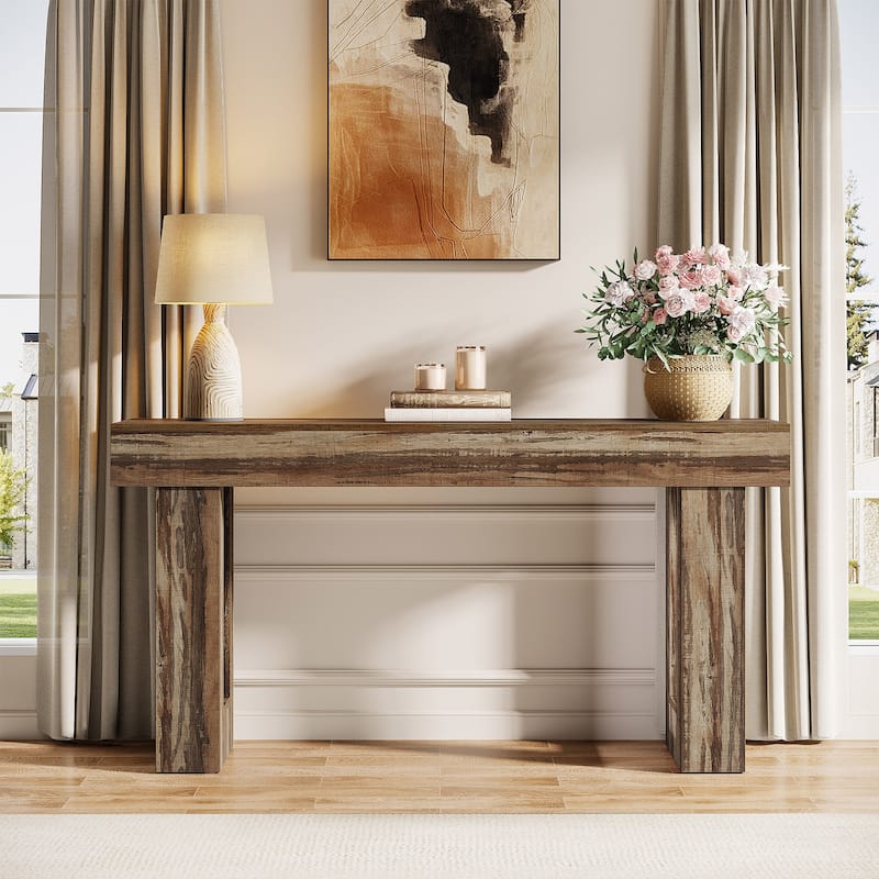 63-Inch Farmhouse Wooden Sofa Console Entryway Table for Living Room