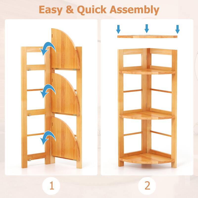 Gymax 2PCS 4-Tier Corner Shelf w/ Rubber Wood Frame Anti-Toppling Kit