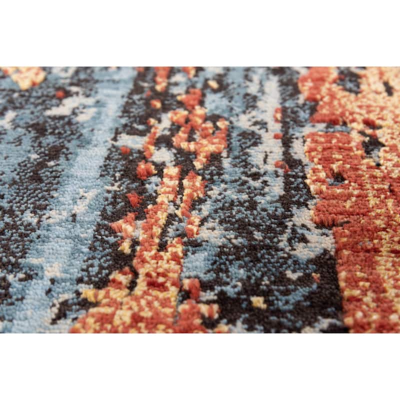 Alora Decor Alure Blue, Beige, Black, and Orange Wool Blend Rug
