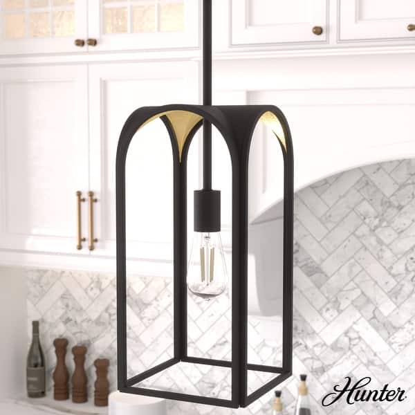 slide 2 of 6, Hunter Dukestown 1-Light Mini Pendant - Kitchen Island, Dining Room - Industrial, Contemporary, Transitional Natural Iron-Gold Leaf