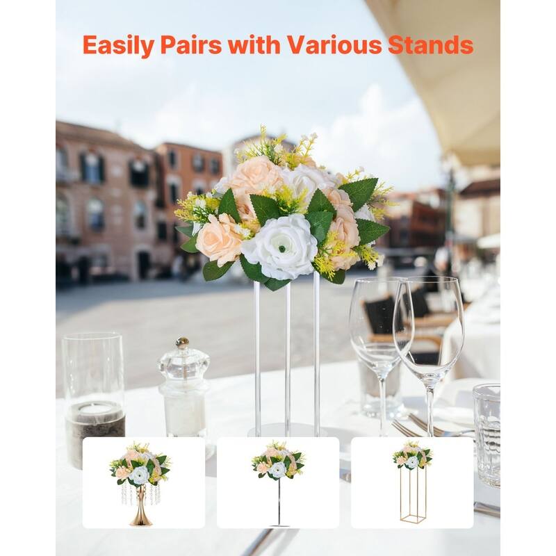 Champagne-White Silk Flower Balls Set of 10 with Plastic Base for Decor - 9.45 x 9.45 x 4.27 inch