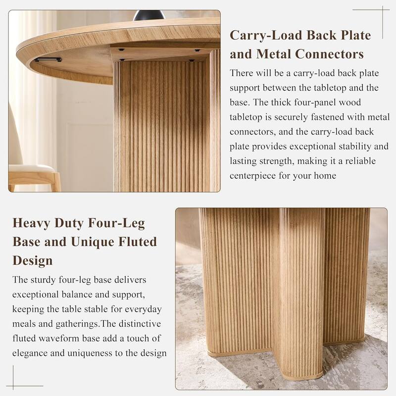 Modern Fluted Round Dining Table, Kitchen Table with Thickened Edge