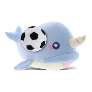 DolliBu Huggable Blue Narwhal Stuffed Animal with Soccer Ball Plush - 11.75 inches