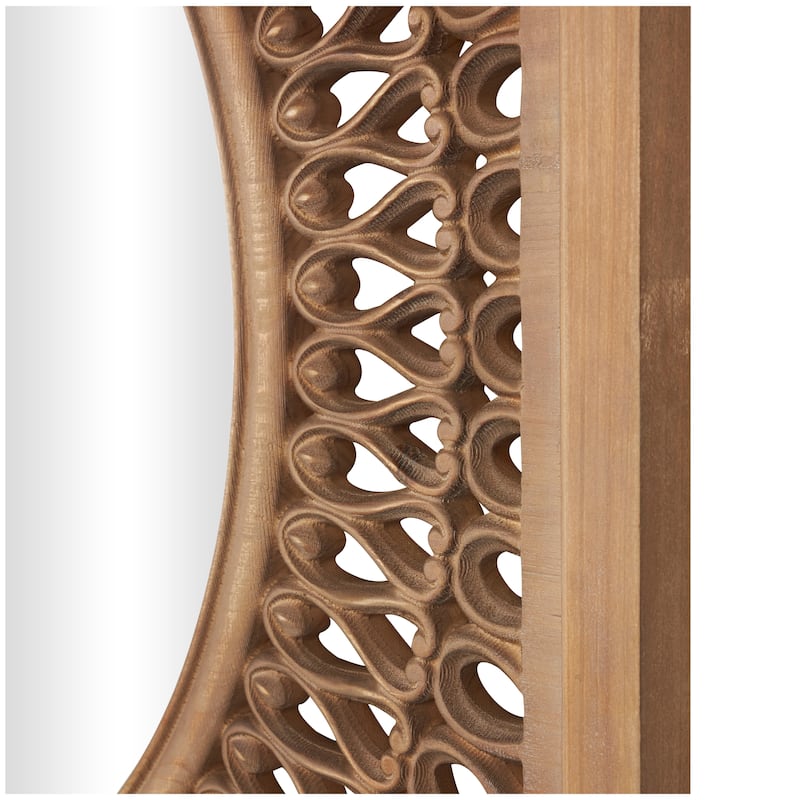 Wood Wall Mirror with Carved Scroll Pattern - Brown - Roche River Decor - 1"W x 40"L x 40"H