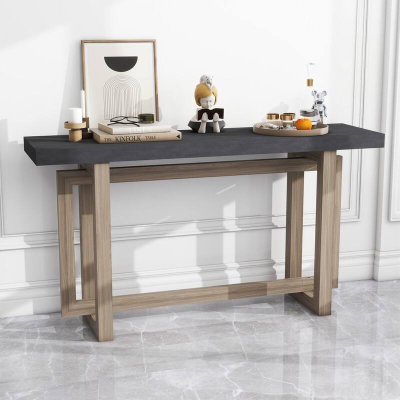 Modern Entryway Console Table with Industrial-inspired Concrete Wood Top, Hallway Foyer Sofa Long Table Entryway Table