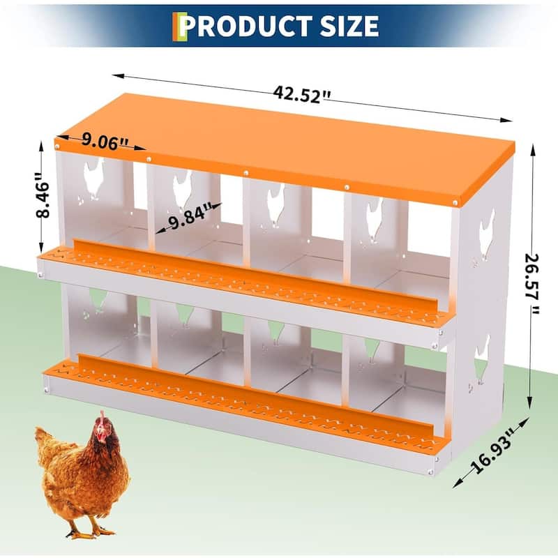 8 Compartment Metal Chicken Nesting Box, Laying Box for Hens Ducks Rabbits, Orange
