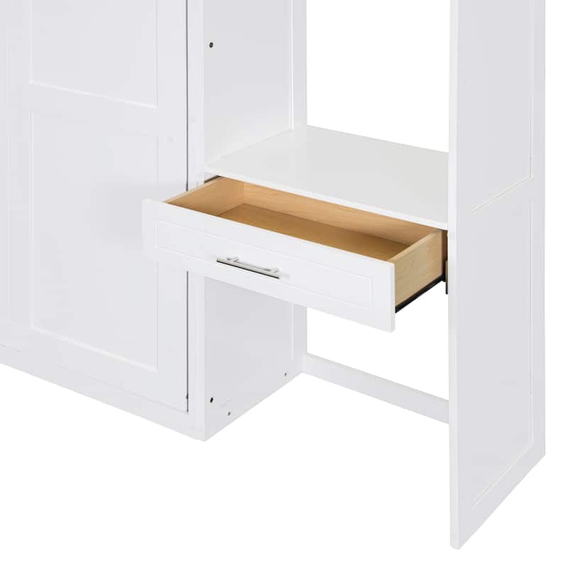 Queen Size Murphy Bed with Built-In Desk and Storage,3 Top Cabinets, Shelves and Workspace