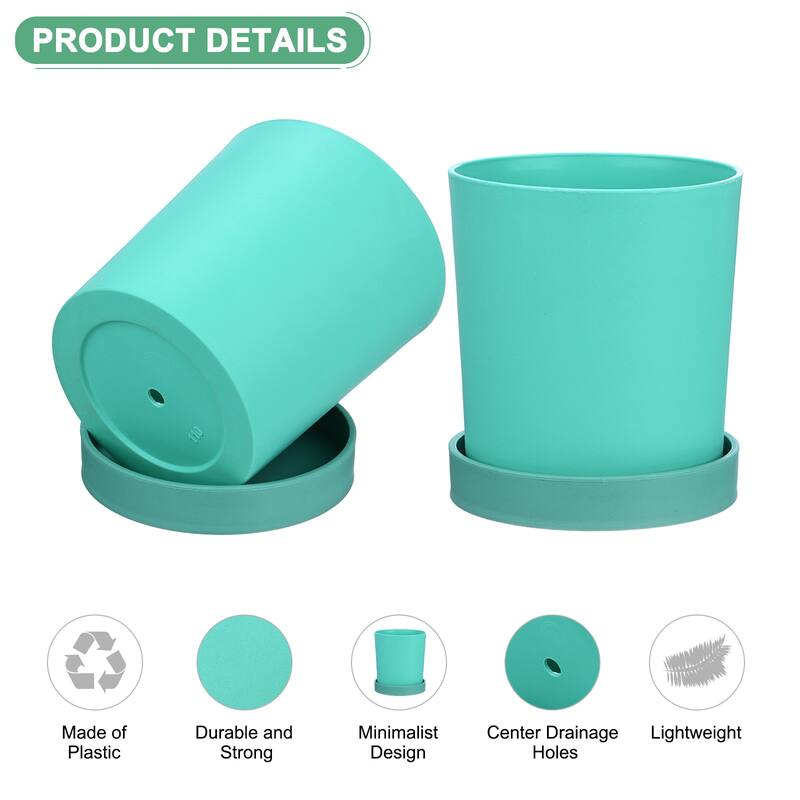 2-Pack Plant Pots, 4.5 Inch Plastic Pots with Drainage Holes - Aqua