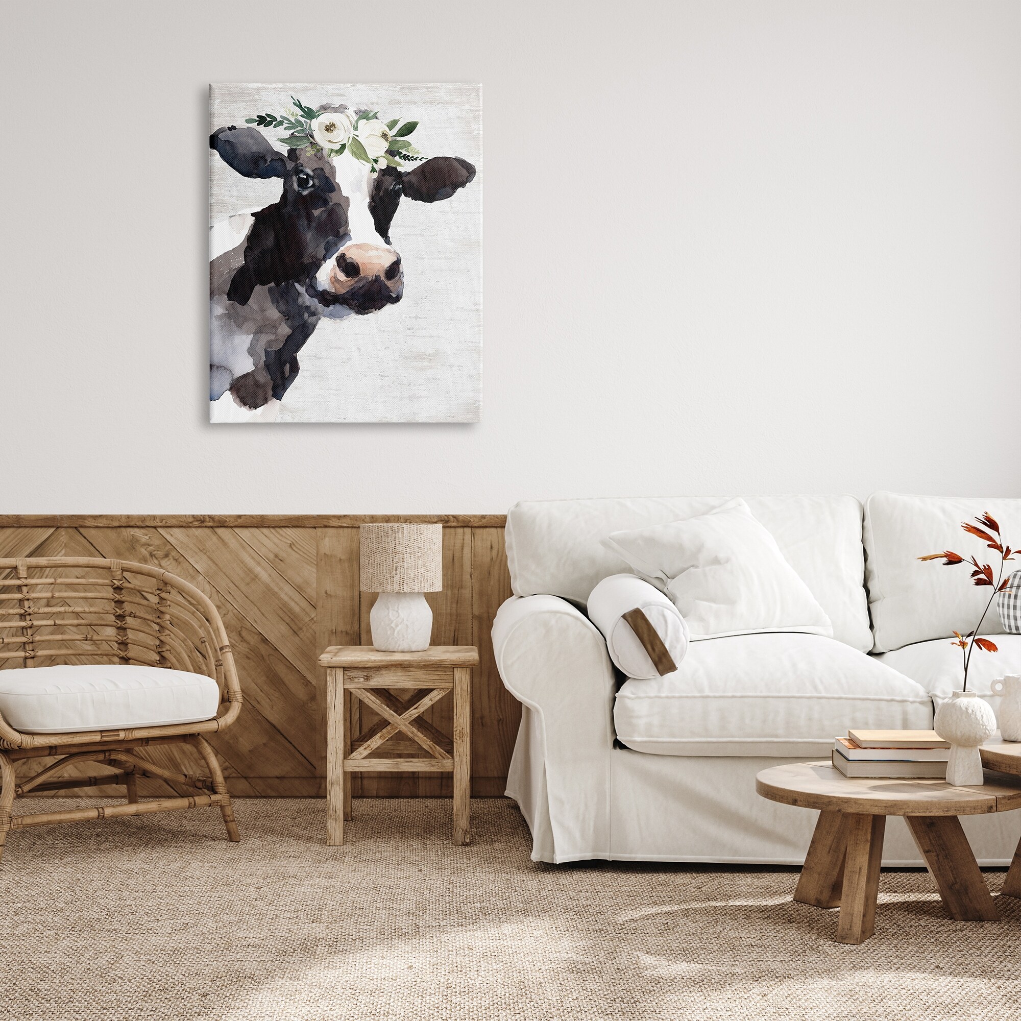 Watercolor Farm Animal Cow Daisy Flower Area Rugs Bedroom Living Room Floor Mat 