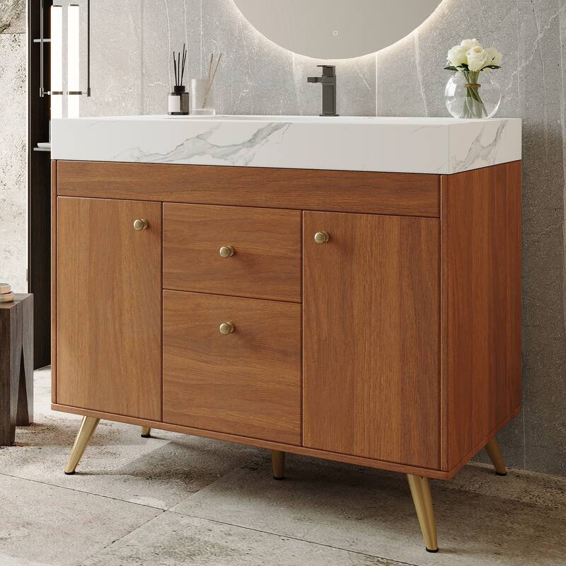 36" Modern Freestanding Bathroom Vanity with Sintered Stone Top & Ceramic Sink, Smart Storage Design & Drawers