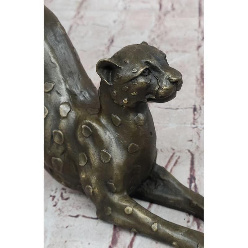 Stretching Cheetah Big Imitative Cat Bronze Figurine Figure Sculpture Signed Original 5 Inches X 10 Inches